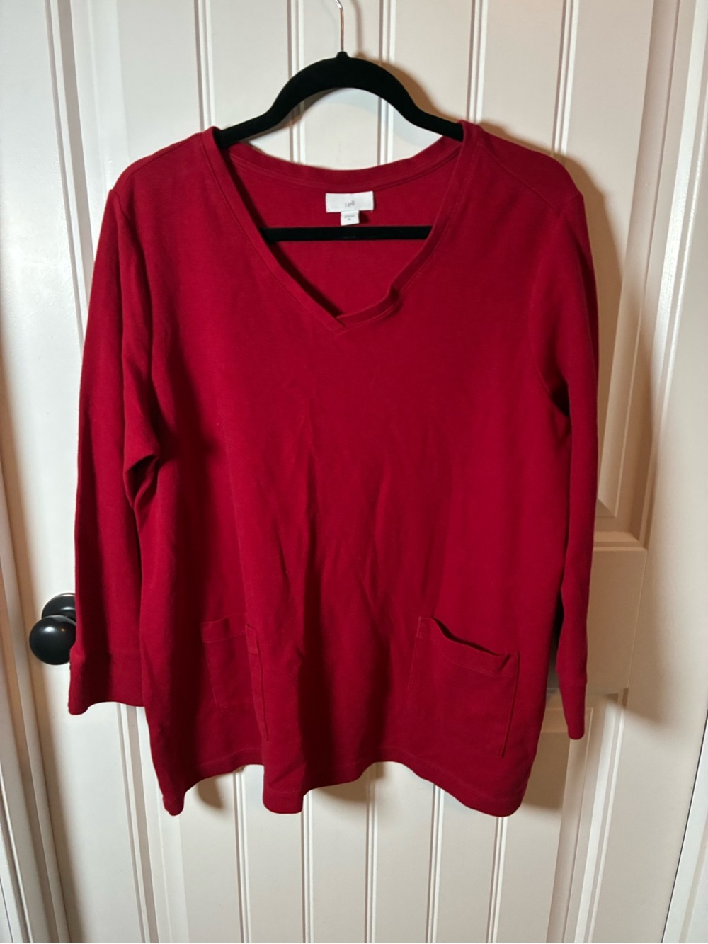 J. Jill Red V-Neck Pocket Sweatshirt